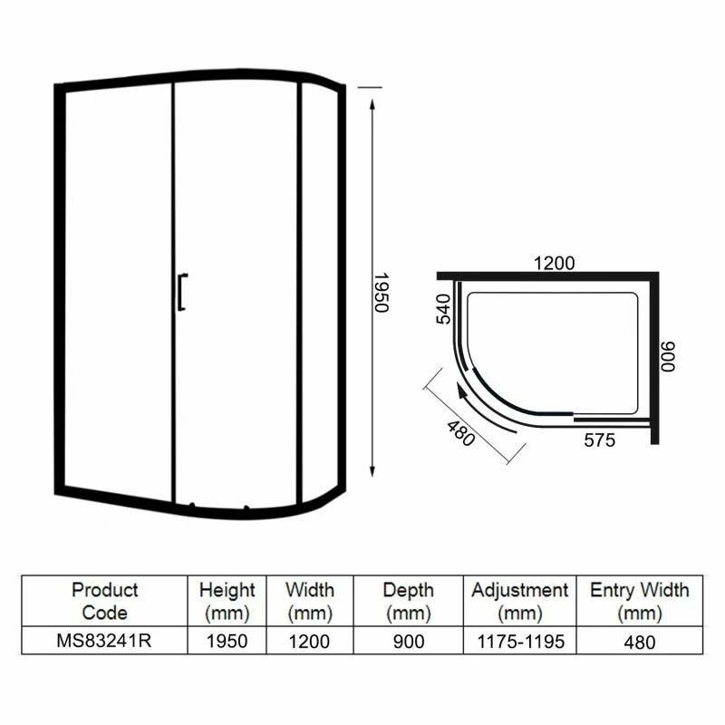 Merlyn 8 Series 1 Door Offset Quadrant Right Hand With Tray 1200 X 900mm - MS83241R 3 Merlyn 8 Series 1 Door Offset Quadrant Right Hand With Tray 1200 X 900mm - MS83241R - Image 3