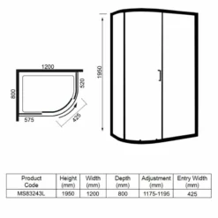 Merlyn 8 Series 1 Door Offset Quadrant Left Hand With Tray 1200 X 800mm - MS83243L 7 Merlyn 8 Series 1 Door Offset Quadrant Left Hand With Tray 1200 X 800mm - MS83243L -IDEAL STANDARD Shop m e merlyn ms83243l dimensions
