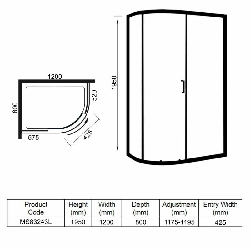 Merlyn 8 Series 1 Door Offset Quadrant Left Hand With Tray 1200 X 800mm - MS83243L 3 Merlyn 8 Series 1 Door Offset Quadrant Left Hand With Tray 1200 X 800mm - MS83243L - Image 3