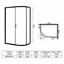 Merlyn 8 Series 1 Door Offset Quadrant Right Hand With Tray 1200 X 800mm - MS83243R -IDEAL STANDARD Shop m e merlyn ms83243r dimensions