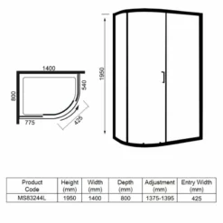 Merlyn 8 Series 1 Door Offset Quadrant Left Hand With Tray 1400 X 800mm - MS83244L 7 Merlyn 8 Series 1 Door Offset Quadrant Left Hand With Tray 1400 X 800mm - MS83244L -IDEAL STANDARD Shop m e merlyn ms83244l dimensions