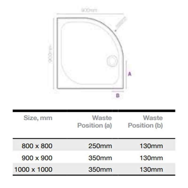 Merlyn MStone Quadrant Shower Tray With 90mm Fast Flow Waste - White - 900mm - D90Q 6 Merlyn MStone Quadrant Shower Tray With 90mm Fast Flow Waste - White - 900mm - D90Q - Image 6