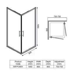 Merlyn 8 Series Frameless Double Pivot Shower Wall 800 X 800mm - S8FPC80H 11 Merlyn 8 Series Frameless Double Pivot Shower Wall 800 X 800mm - S8FPC80H -IDEAL STANDARD Shop m e merlyn s8fpc80h dimensions