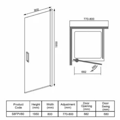 Merlyn 8 Series Frameless Pivot Shower Door 800mm - S8FPV80 11 Merlyn 8 Series Frameless Pivot Shower Door 800mm - S8FPV80 -IDEAL STANDARD Shop m e merlyn s8fpv80 dimensions