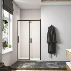 Merlyn Black Sliding Shower Door 1500mm With MStone Tray - BLKBFSL1500H