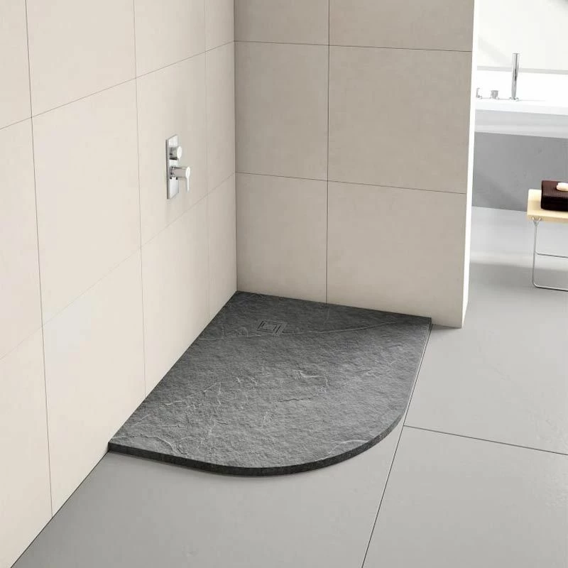 Merlyn Truestone Offset Quadrant Shower Tray Left Hand With Waste - Fossil Grey - 1000 X 800mm - T108HFL 1 Merlyn Truestone Offset Quadrant Shower Tray Left Hand With Waste - Fossil Grey - 1000 X 800mm - T108HFL