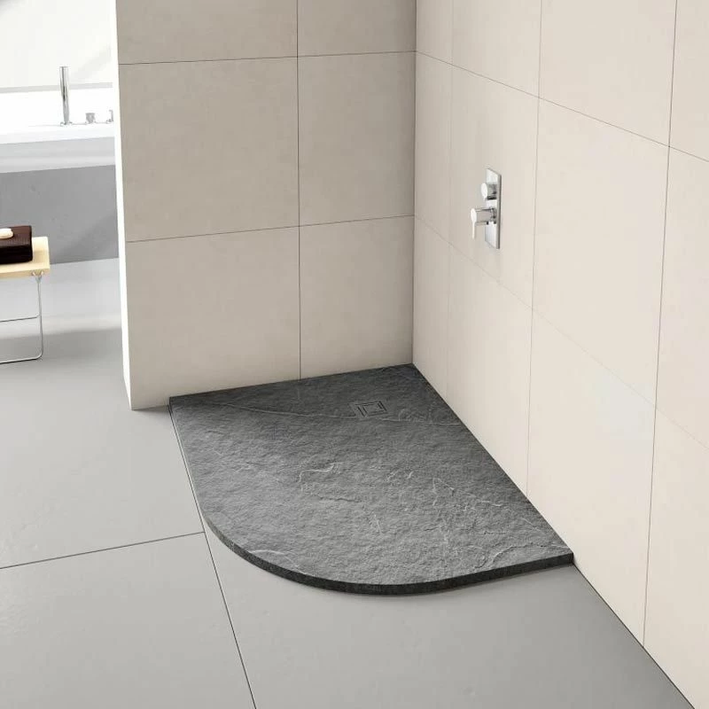 Merlyn Truestone Offset Quadrant Shower Tray Right Hand With Waste - Graphite - 1000 X 800mm - T108HGR 1 Merlyn Truestone Offset Quadrant Shower Tray Right Hand With Waste - Graphite - 1000 X 800mm - T108HGR