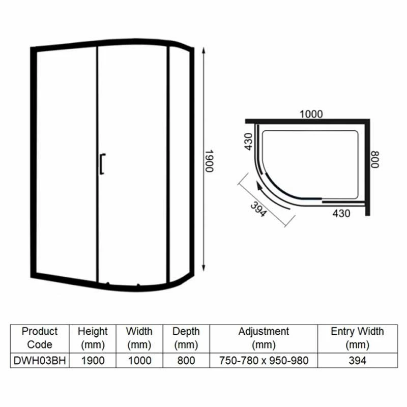 Merlyn Ionic Essence Framed 1 Door Offset Quadrant Shower Enclosure 1000x800mm - DWH03BH 2 Merlyn Ionic Essence Framed 1 Door Offset Quadrant Shower Enclosure 1000x800mm - DWH03BH - Image 2