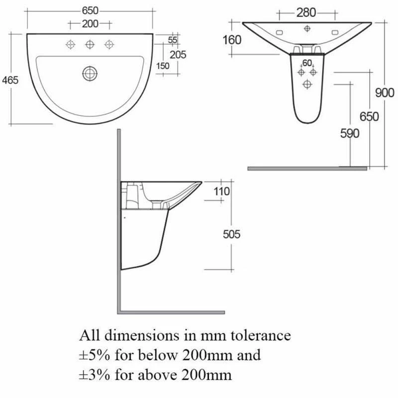 RAK Ceramics Morning 65cm Basin 1 Tap Hole - MORWB6501AWHA 2 RAK Ceramics Morning 65cm Basin 1 Tap Hole - MORWB6501AWHA - Image 2