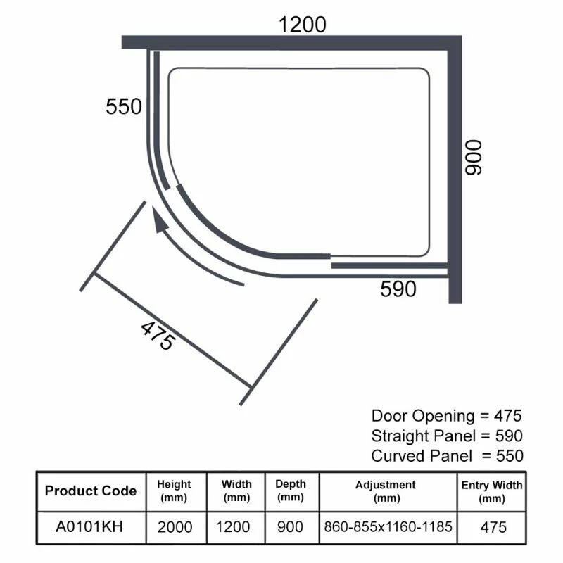 Merlyn Ionic Essence 1 Door Offset Quadrant Shower Enclosure 1200 X 900mm Left Hand - A0101KH 3 Merlyn Ionic Essence 1 Door Offset Quadrant Shower Enclosure 1200 X 900mm Left Hand - A0101KH - Image 3