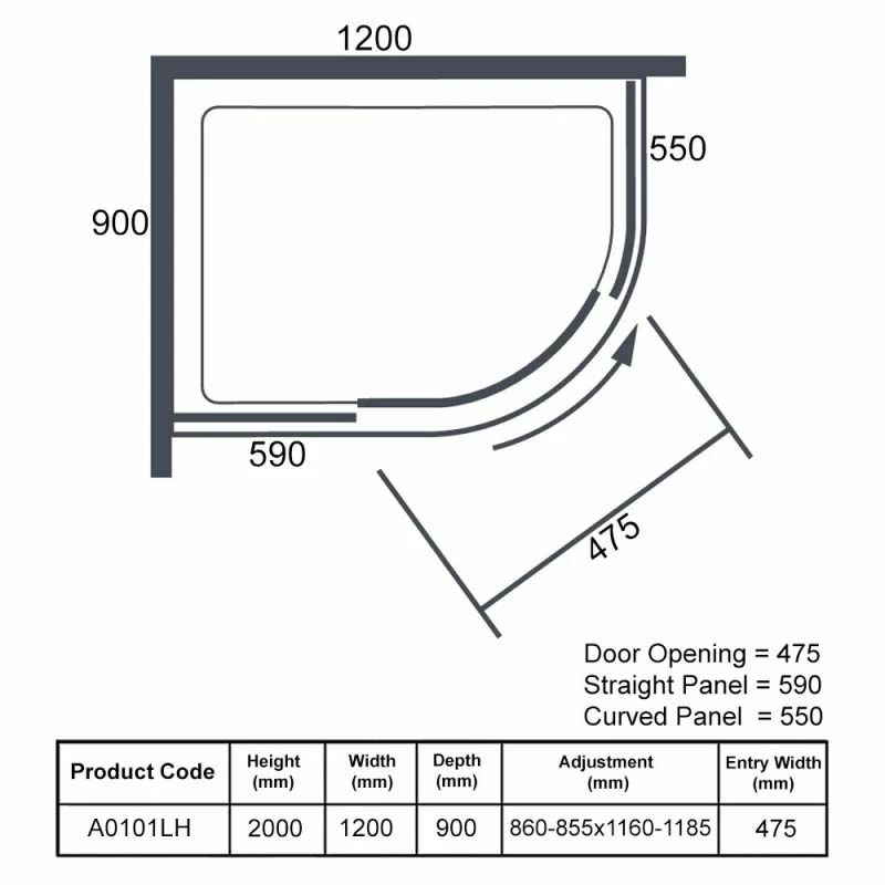 Merlyn Ionic Essence 1 Door Offset Quadrant Shower Enclosure 1200 X 900mm Right Hand - A0101LH 3 Merlyn Ionic Essence 1 Door Offset Quadrant Shower Enclosure 1200 X 900mm Right Hand - A0101LH - Image 3