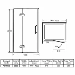 Merlyn Ionic Essence Frameless Hinge Recess Shower Door & Inline Panel 1000mm - A0111E0 5 Merlyn Ionic Essence Frameless Hinge Recess Shower Door & Inline Panel 1000mm - A0111E0 -IDEAL STANDARD Shop merlyn a0111e0 dimensions