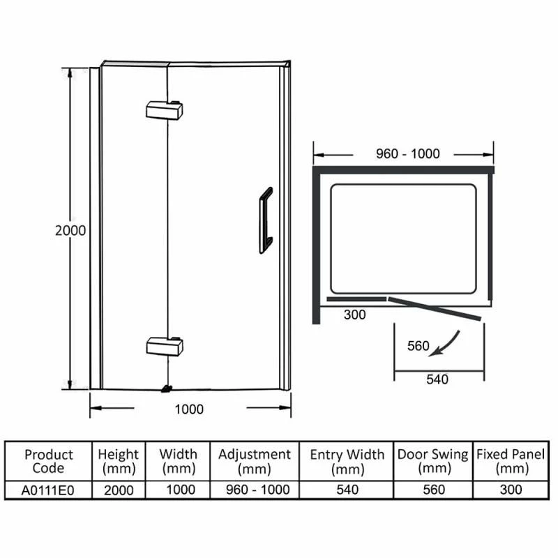 Merlyn Ionic Essence Frameless Hinge Recess Shower Door & Inline Panel 1000mm - A0111E0 3 Merlyn Ionic Essence Frameless Hinge Recess Shower Door & Inline Panel 1000mm - A0111E0 - Image 3