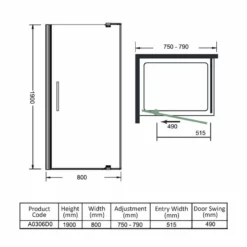Merlyn Ionic Express Pivot Shower Door 800mm Wide - 6mm Glass - A0306D0 -IDEAL STANDARD Shop merlyn a0306d0 dimensions