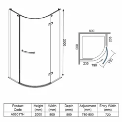 Merlyn 8 Series Frameless 1 Door Quadrant Shower Enclosure 800mm - A0601TH 7 Merlyn 8 Series Frameless 1 Door Quadrant Shower Enclosure 800mm - A0601TH -IDEAL STANDARD Shop merlyn a0601th dimensions