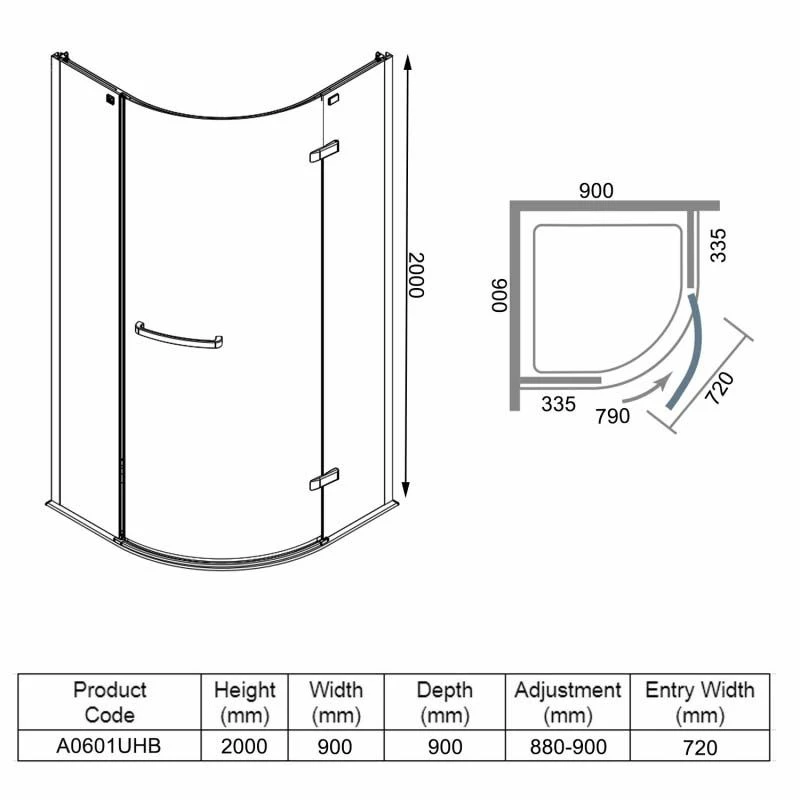 Merlyn 8 Series Frameless 1 Door Quadrant Shower Enclosure With Tray 900mm - A0601UHB 4 Merlyn 8 Series Frameless 1 Door Quadrant Shower Enclosure With Tray 900mm - A0601UHB - Image 4