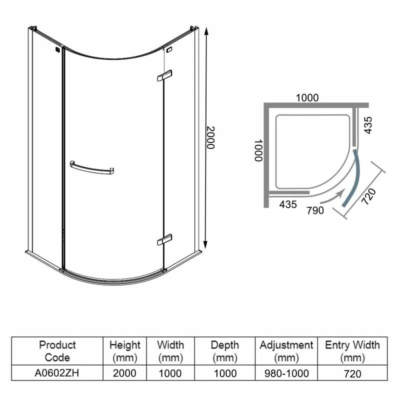 Merlyn 8 Series Frameless 1 Door Quadrant Shower Enclosure 1000mm - A0602ZH 4 Merlyn 8 Series Frameless 1 Door Quadrant Shower Enclosure 1000mm - A0602ZH - Image 4