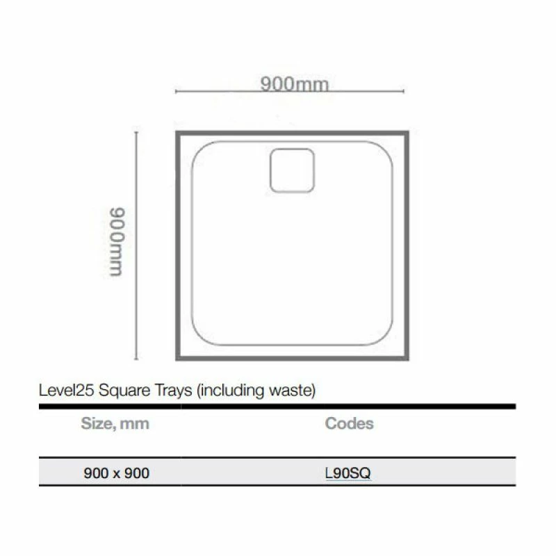 Merlyn Level 25 Square Shower Tray With 90mm Fast Flow Waste & Cover - White - 900 X 900mm - L90SQ 3 Merlyn Level 25 Square Shower Tray With 90mm Fast Flow Waste & Cover - White - 900 X 900mm - L90SQ - Image 3