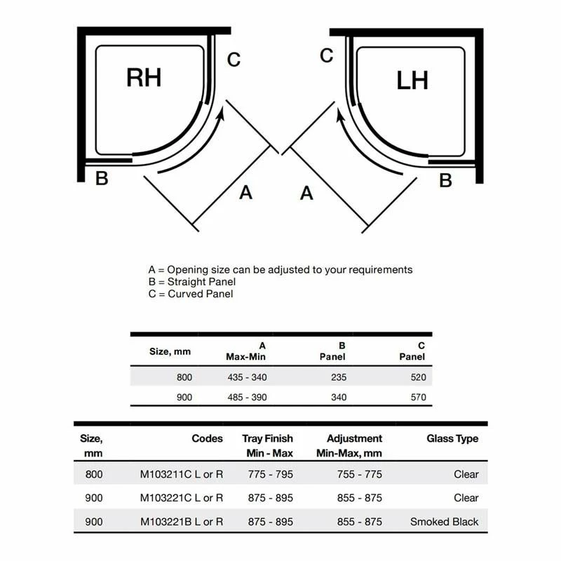 Merlyn 10 Series 1 Door Quadrant Shower Enclosure Right Hand 900mm - M103221CR 4 Merlyn 10 Series 1 Door Quadrant Shower Enclosure Right Hand 900mm - M103221CR - Image 4