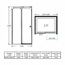 Merlyn 10 Series Sliding Shower Door Left Hand 1700mm - M1081700CHL -IDEAL STANDARD Shop merlyn m1081700chl dimensions