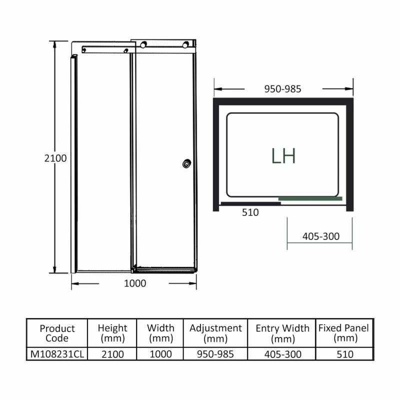 Merlyn 10 Series Sliding Shower Door Left Hand 1000mm - M108231CL 6 Merlyn 10 Series Sliding Shower Door Left Hand 1000mm - M108231CL - Image 6