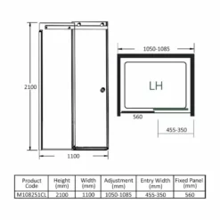 Merlyn 10 Series Sliding Shower Door Left Hand 1100mm - M108251CL 11 Merlyn 10 Series Sliding Shower Door Left Hand 1100mm - M108251CL -IDEAL STANDARD Shop merlyn m108251cl dimensions