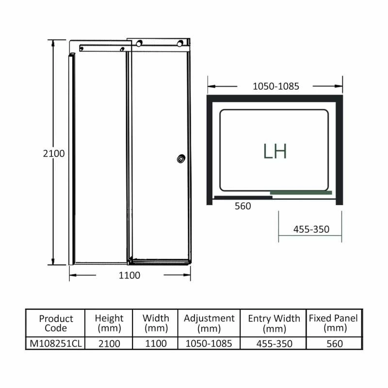 Merlyn 10 Series Sliding Shower Door Left Hand 1100mm - M108251CL 6 Merlyn 10 Series Sliding Shower Door Left Hand 1100mm - M108251CL - Image 6
