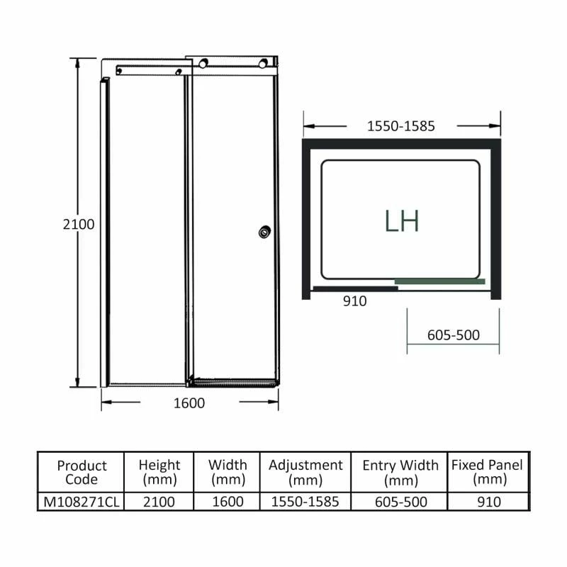 Merlyn 10 Series Sliding Shower Door Left Hand 1600mm - M108271CL 6 Merlyn 10 Series Sliding Shower Door Left Hand 1600mm - M108271CL - Image 6
