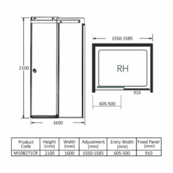 Merlyn 10 Series Sliding Shower Door Right Hand 1600mm - M108271CR 11 Merlyn 10 Series Sliding Shower Door Right Hand 1600mm - M108271CR -IDEAL STANDARD Shop merlyn m108271cr dimensions