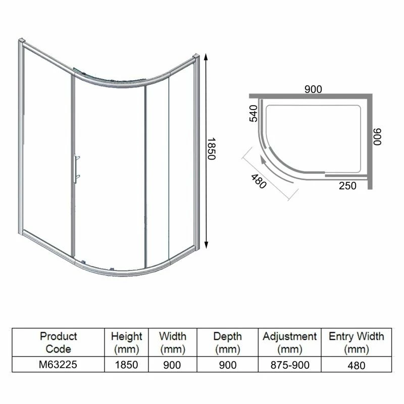 Merlyn 6 Series 1 Door Quadrant Shower Enclosure 900mm - M63225 3 Merlyn 6 Series 1 Door Quadrant Shower Enclosure 900mm - M63225 - Image 3