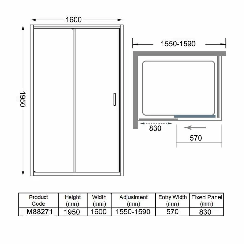 Merlyn 8 Series Sliding Shower Door 1600mm - M88271 4 Merlyn 8 Series Sliding Shower Door 1600mm - M88271 - Image 4