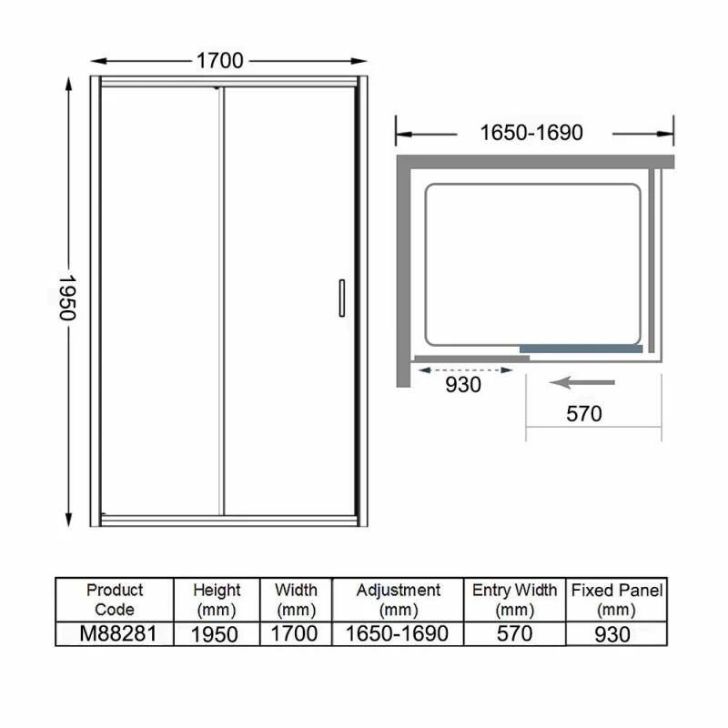 Merlyn 8 Series Sliding Shower Door 1700mm - M88281 4 Merlyn 8 Series Sliding Shower Door 1700mm - M88281 - Image 4