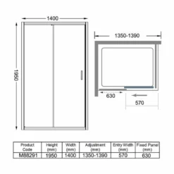 Merlyn 8 Series Sliding Shower Door 1400mm - M88291 9 Merlyn 8 Series Sliding Shower Door 1400mm - M88291 -IDEAL STANDARD Shop merlyn m88291 dimensions