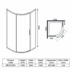 Merlyn MBOX 1 Door Quadrant Shower Enclosure 1000mm - MB1Q1000 9 Merlyn MBOX 1 Door Quadrant Shower Enclosure 1000mm - MB1Q1000 -IDEAL STANDARD Shop merlyn mbox 1 door quadrant shower enclosure dimensions mb1q1000