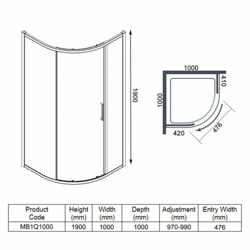 Merlyn MBOX 1 Door Quadrant Shower Enclosure 1000mm - MB1Q1000 5 Merlyn MBOX 1 Door Quadrant Shower Enclosure 1000mm - MB1Q1000 - Image 5
