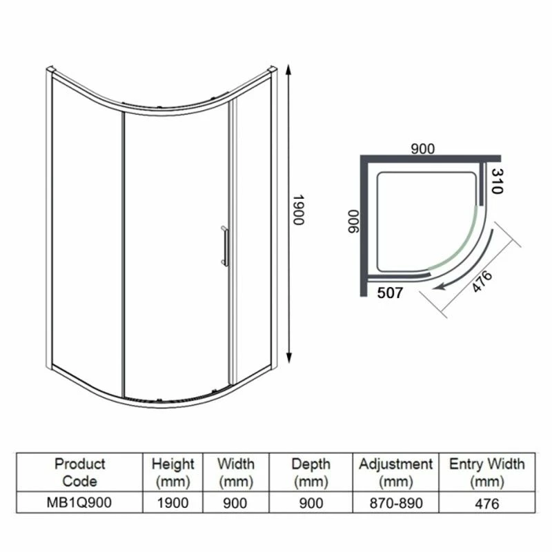 Merlyn MBOX 1 Door Quadrant Shower Enclosure 900mm - MB1Q900 5 Merlyn MBOX 1 Door Quadrant Shower Enclosure 900mm - MB1Q900 - Image 5