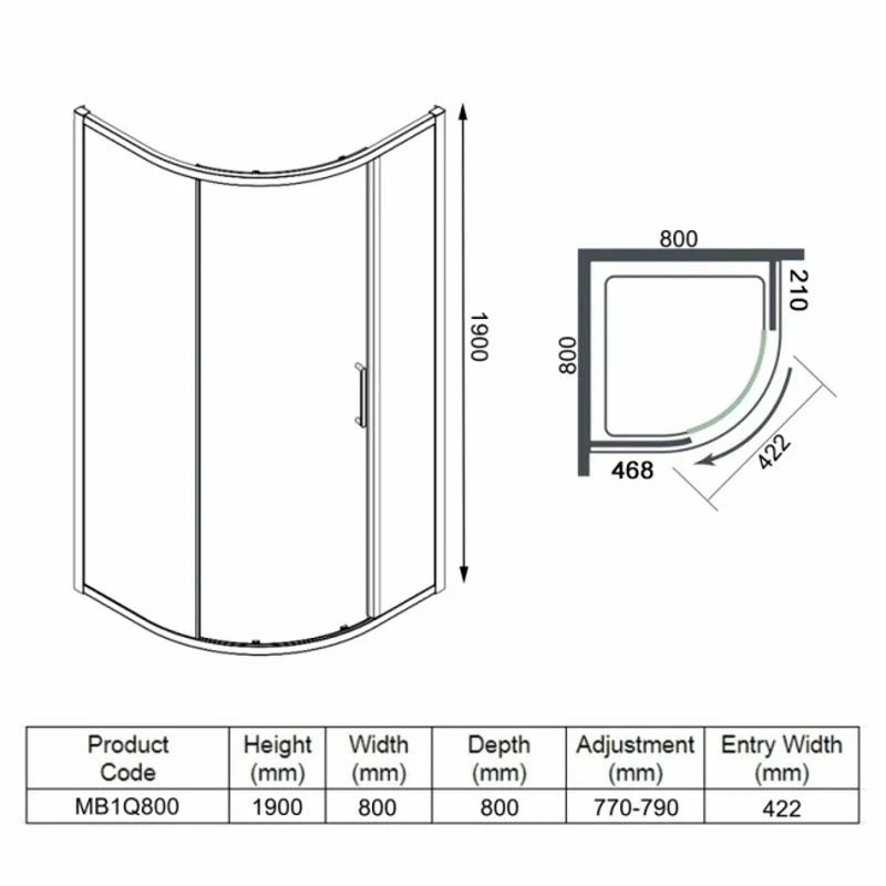 Merlyn MBOX 1 Door Quadrant Shower Enclosure 800mm - MB1Q800 5 Merlyn MBOX 1 Door Quadrant Shower Enclosure 800mm - MB1Q800 - Image 5