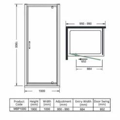 Merlyn MBOX 1000mm Pivot Shower Door - MBP1000 -IDEAL STANDARD Shop merlyn mbox pivot shower door dimensions mbp1000