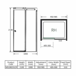 Merlyn 10 Series Sliding Shower Door Right Hand With Tray 1000mm - MS108231CR 15 Merlyn 10 Series Sliding Shower Door Right Hand With Tray 1000mm - MS108231CR -IDEAL STANDARD Shop merlyn ms108231cr dimensions