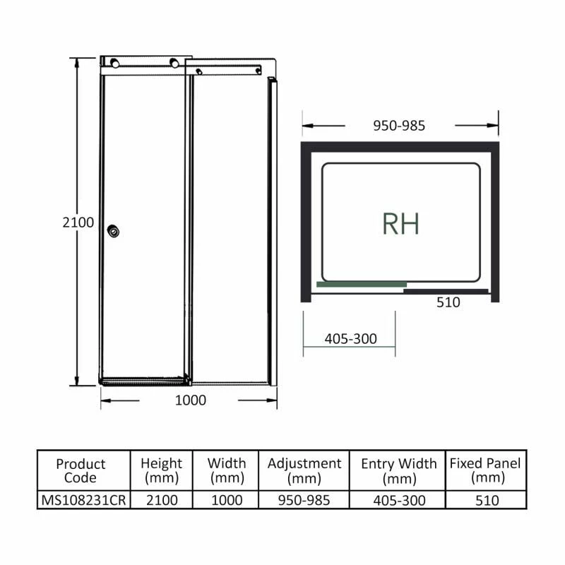 Merlyn 10 Series Sliding Shower Door Right Hand With Tray 1000mm - MS108231CR 8 Merlyn 10 Series Sliding Shower Door Right Hand With Tray 1000mm - MS108231CR - Image 8