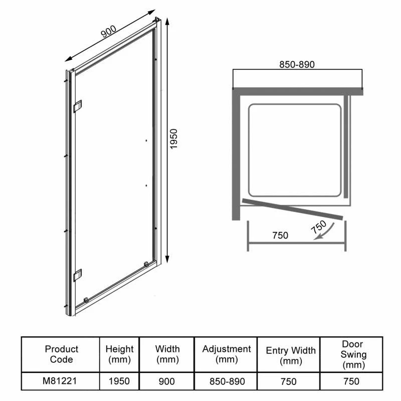 Merlyn 8 Series Hinge Shower Door 900mm - M81221 4 Merlyn 8 Series Hinge Shower Door 900mm - M81221 - Image 4