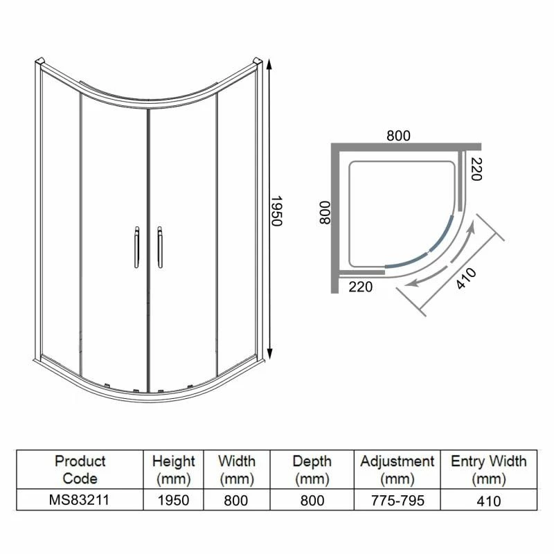 Merlyn 8 Series 2 Door Quadrant Shower Enclosure With Tray 800 X 800mm - MS83211 2 Merlyn 8 Series 2 Door Quadrant Shower Enclosure With Tray 800 X 800mm - MS83211 - Image 2