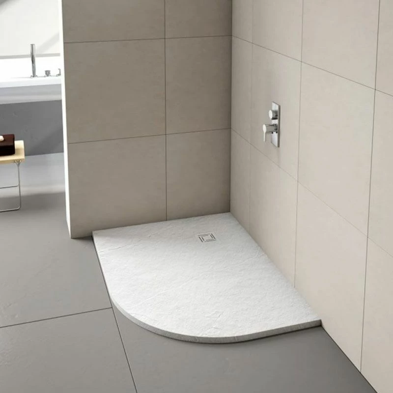 Merlyn Truestone Offset Quadrant Shower Tray Right Hand With Integrated Waste - White - 1200 X 900mm - T129HWR 1 Merlyn Truestone Offset Quadrant Shower Tray Right Hand With Integrated Waste - White - 1200 X 900mm - T129HWR