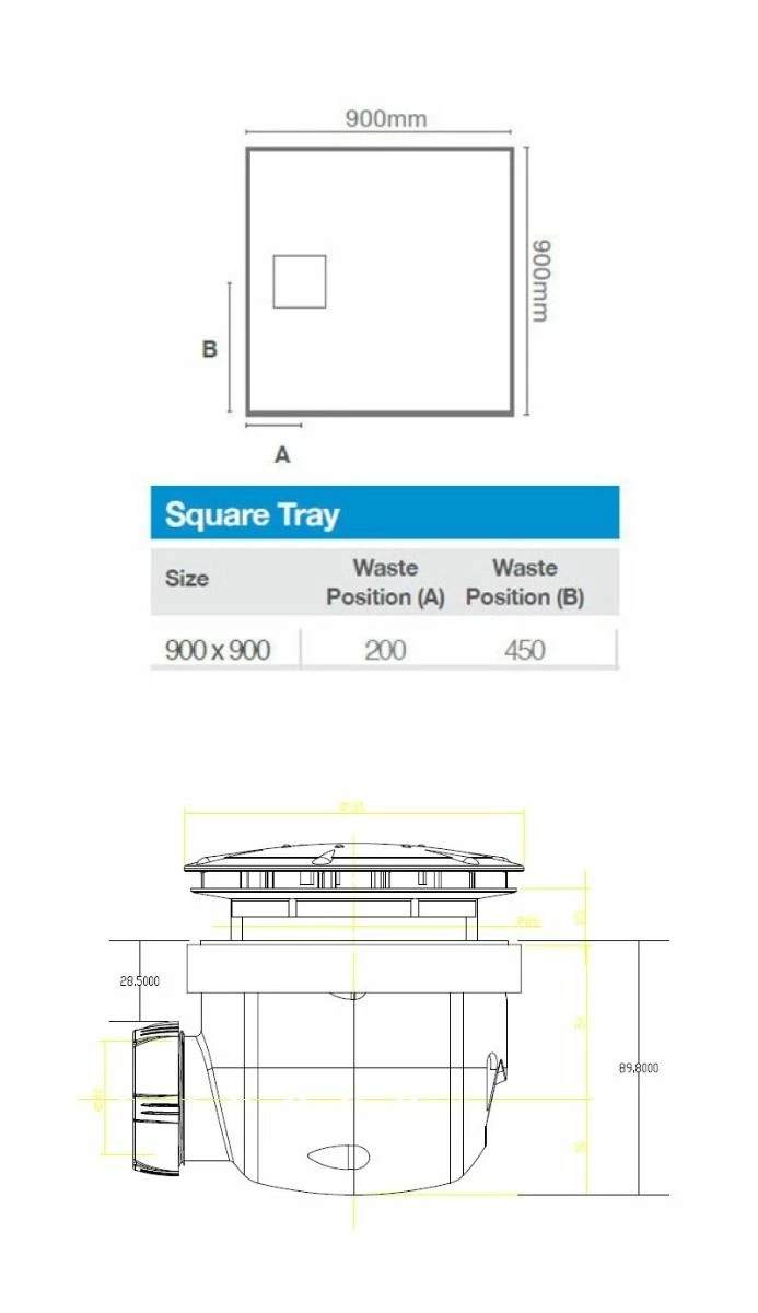Merlyn Truestone Square Shower Tray With Integrated Waste - White - 900 X 900mm - T90RTW 5 Merlyn Truestone Square Shower Tray With Integrated Waste - White - 900 X 900mm - T90RTW - Image 5