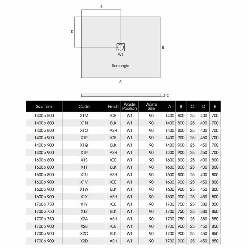 MX Minerals Rectangular Jet Black Shower Tray 1600mm X 900mm - X1W 2 MX Minerals Rectangular Jet Black Shower Tray 1600mm X 900mm - X1W - Image 2