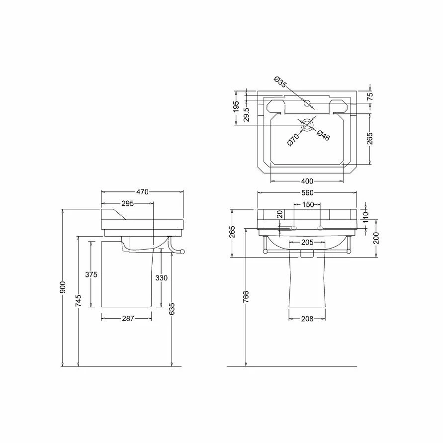 Burlington Semi Pedestal - White - P8 2 Burlington Semi Pedestal - White - P8 - Image 2