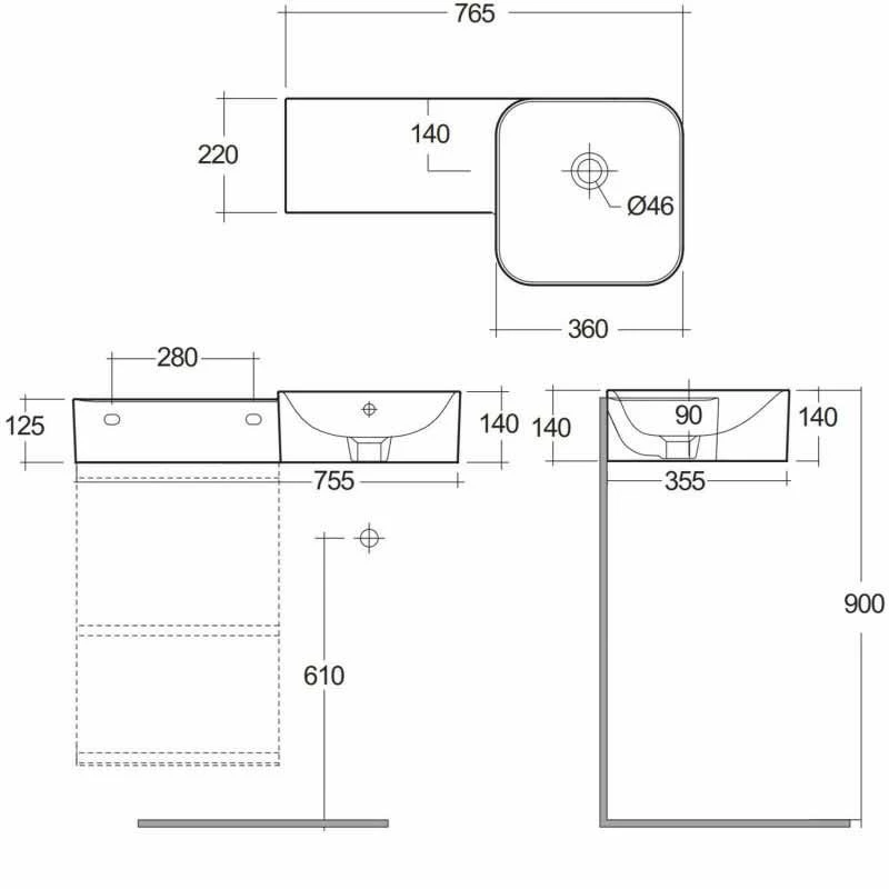 RAK Ceramics Petit Wall Hung Basin Square Left Ledge - Alpine White - PETWB37700AWHA 2 RAK Ceramics Petit Wall Hung Basin Square Left Ledge - Alpine White - PETWB37700AWHA - Image 2