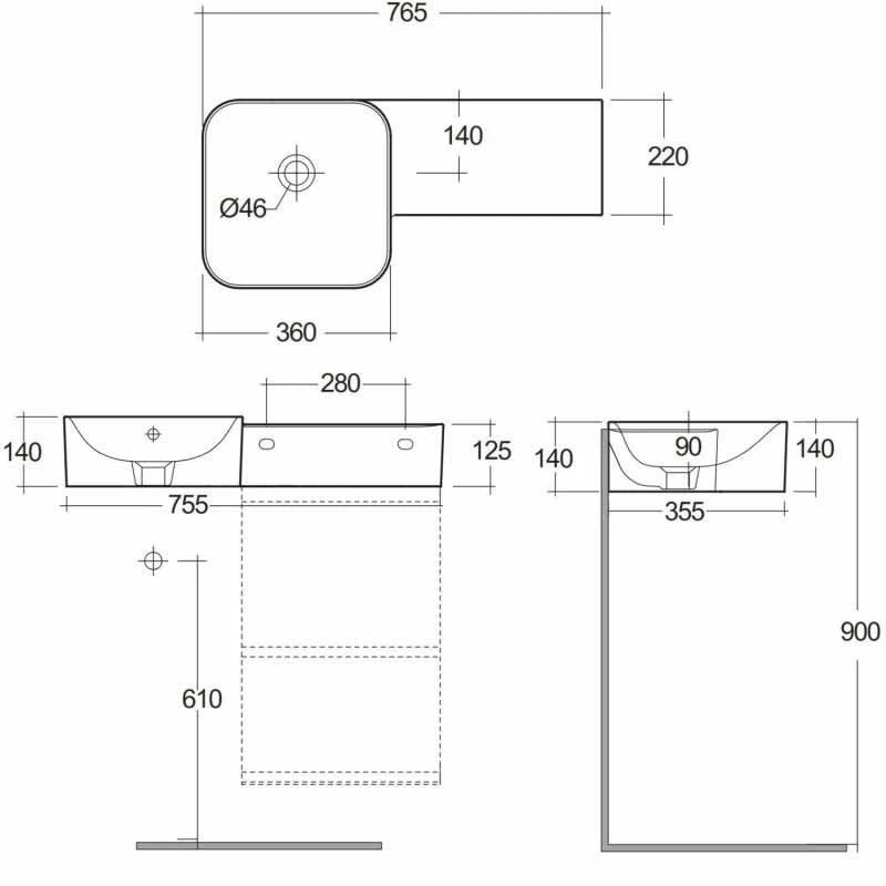 RAK Ceramics Petit Wall Hung Basin Square Right Ledge - Alpine White - PETWB47700AWHA 2 RAK Ceramics Petit Wall Hung Basin Square Right Ledge - Alpine White - PETWB47700AWHA - Image 2