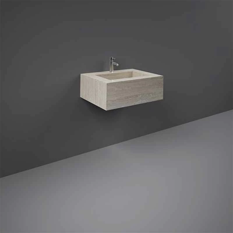 RAK Ceramics Precious 600mm Wall Mounted Counter Wash Basin With 1th In Travertino Ivory - PRECT06347102A 1 RAK Ceramics Precious 600mm Wall Mounted Counter Wash Basin With 1th In Travertino Ivory - PRECT06347102A