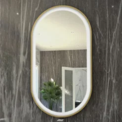 RAK Ceramics Art Oval 450 X 1000mm LED Mirror - Brushed Gold - RAKARTOVBG5001
